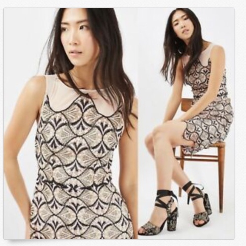 Topshop Tall mesh embroidered mini dress sz4